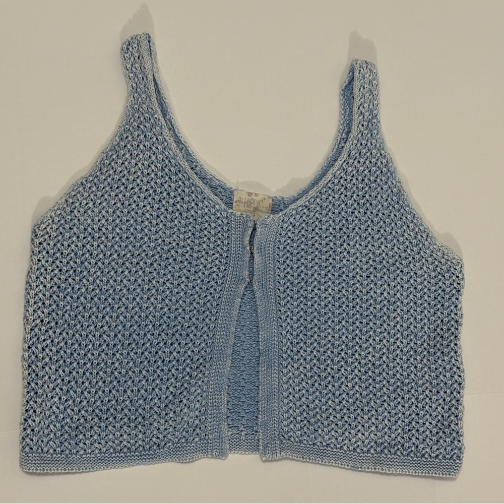 Hippie Rose Size L Ladies  Crochet Crop Vest Baby Blue Summer Casual Boho Gypsy